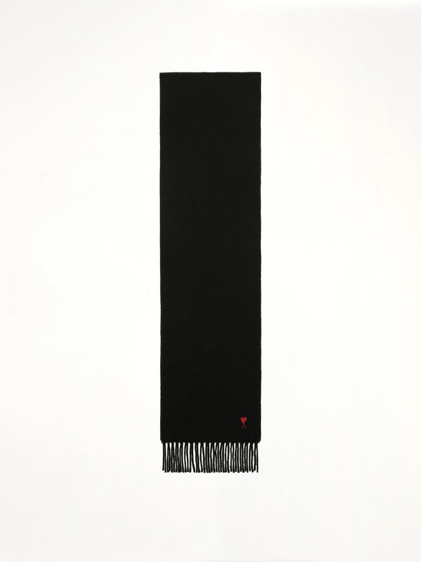Wool Scarf with Red Ami De Coeur Embroidery in Black