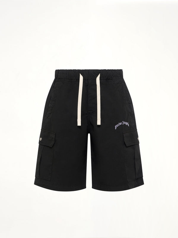 Curved Logo Loose Cargo Short in Black/Off White