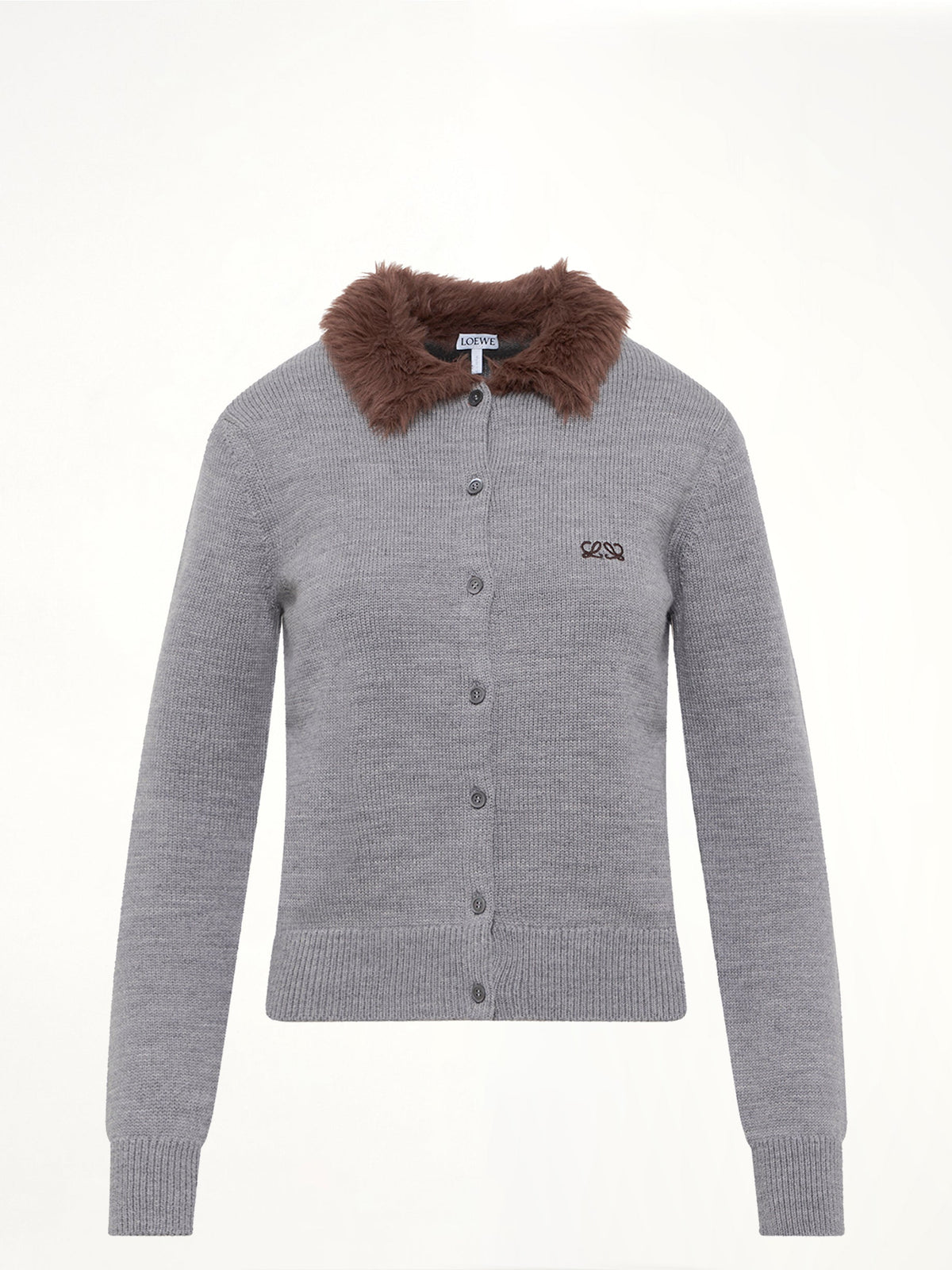 Fur Collar Cardigan in Grey