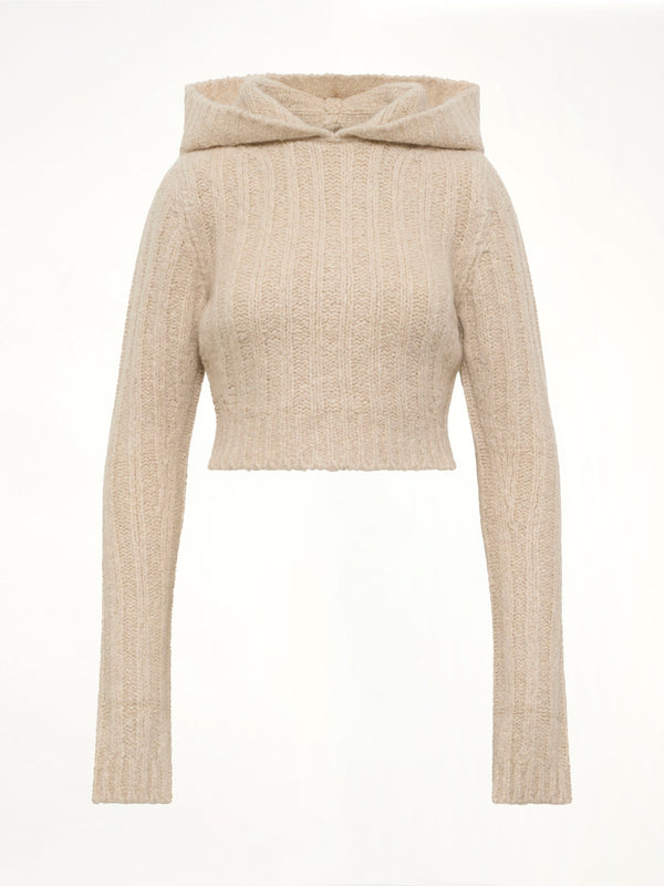 LS Cropped Hooded Top in Natural