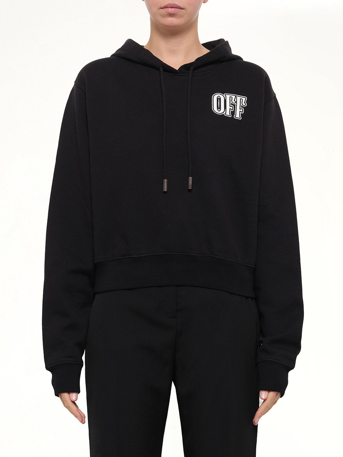 Lips Cropped Hoodie in Black