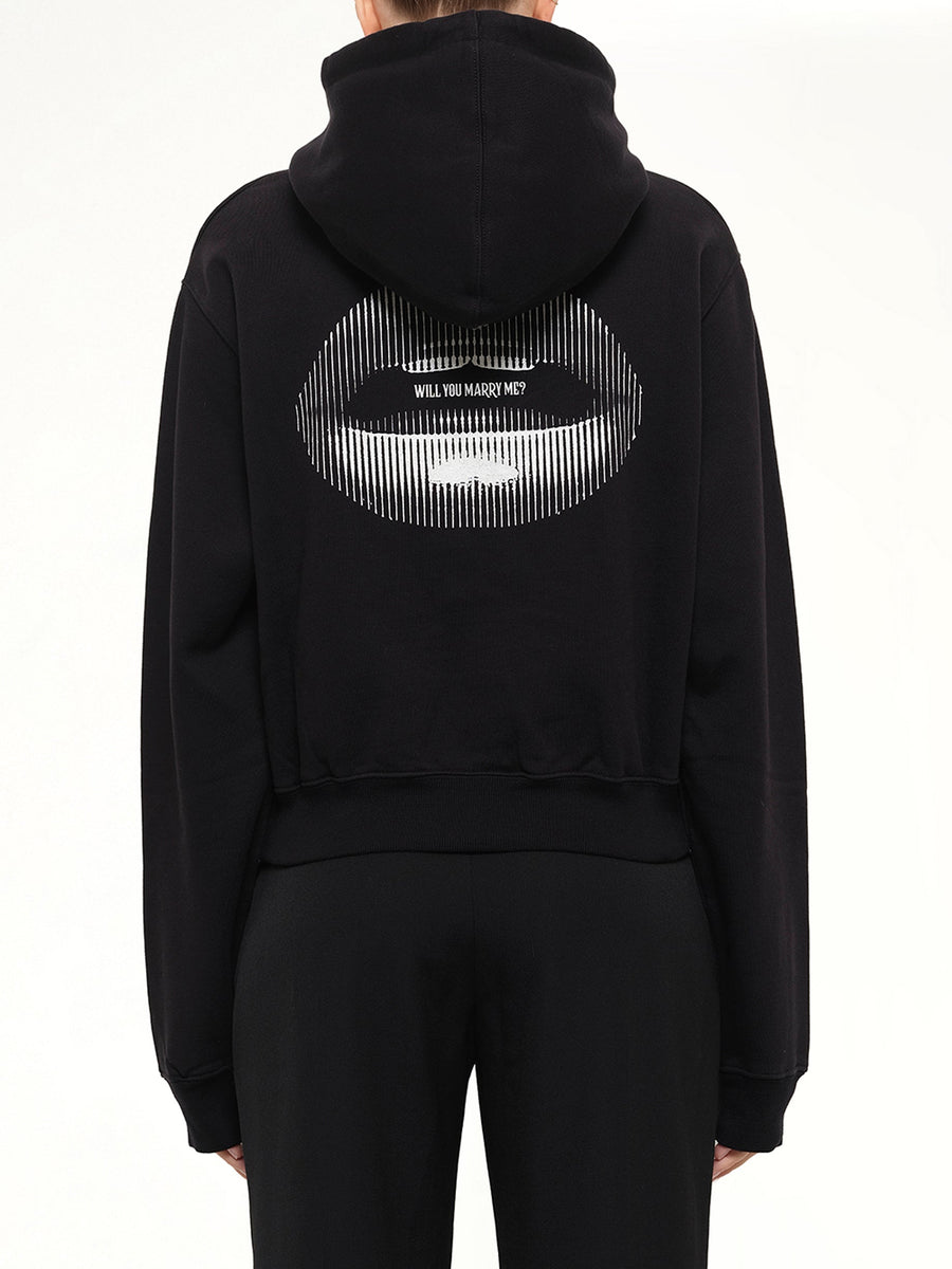 Lips Cropped Hoodie in Black