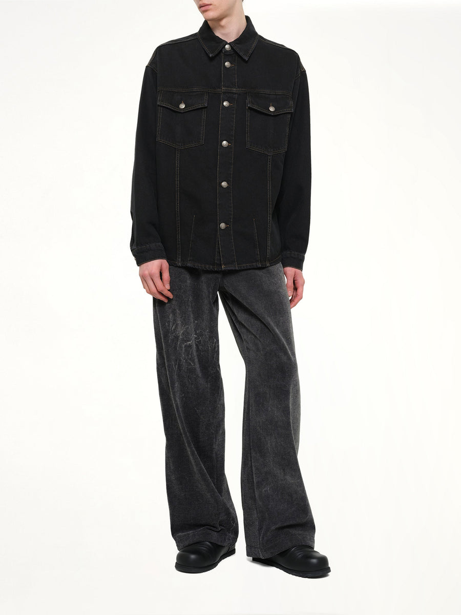 Classic Logo Faded Denim Shirt in Black/Off White