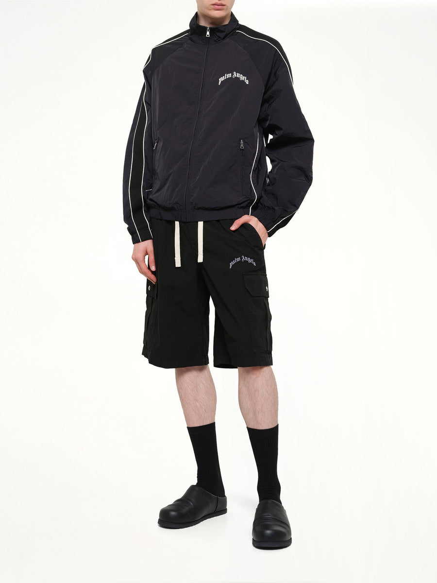 Curved Logo Loose Cargo Short in Black/Off White
