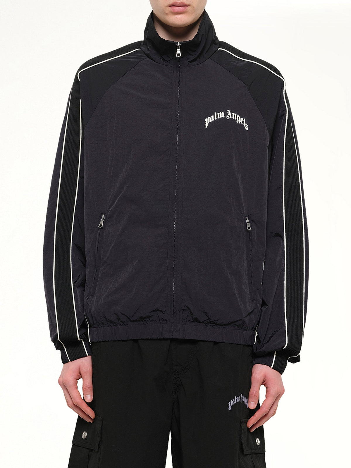 Curved Logo Windbreaker in Black/Off White