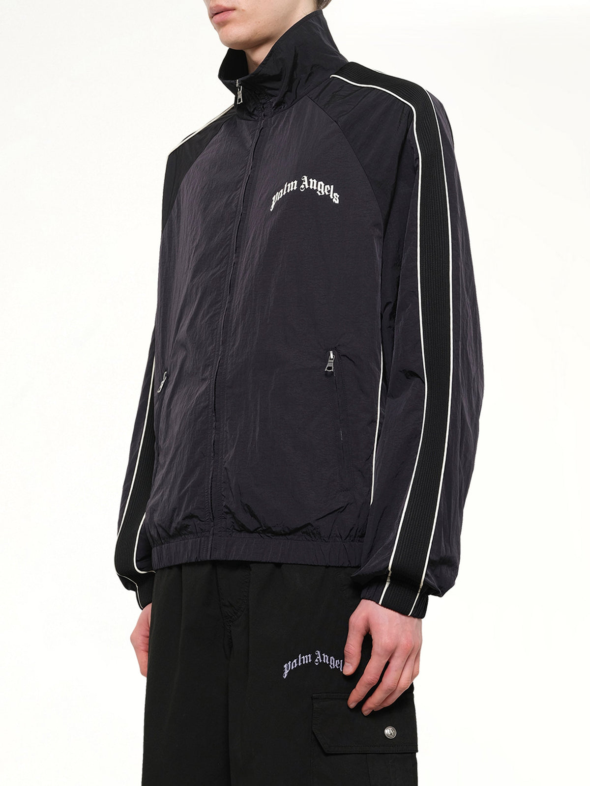 Curved Logo Windbreaker in Black/Off White