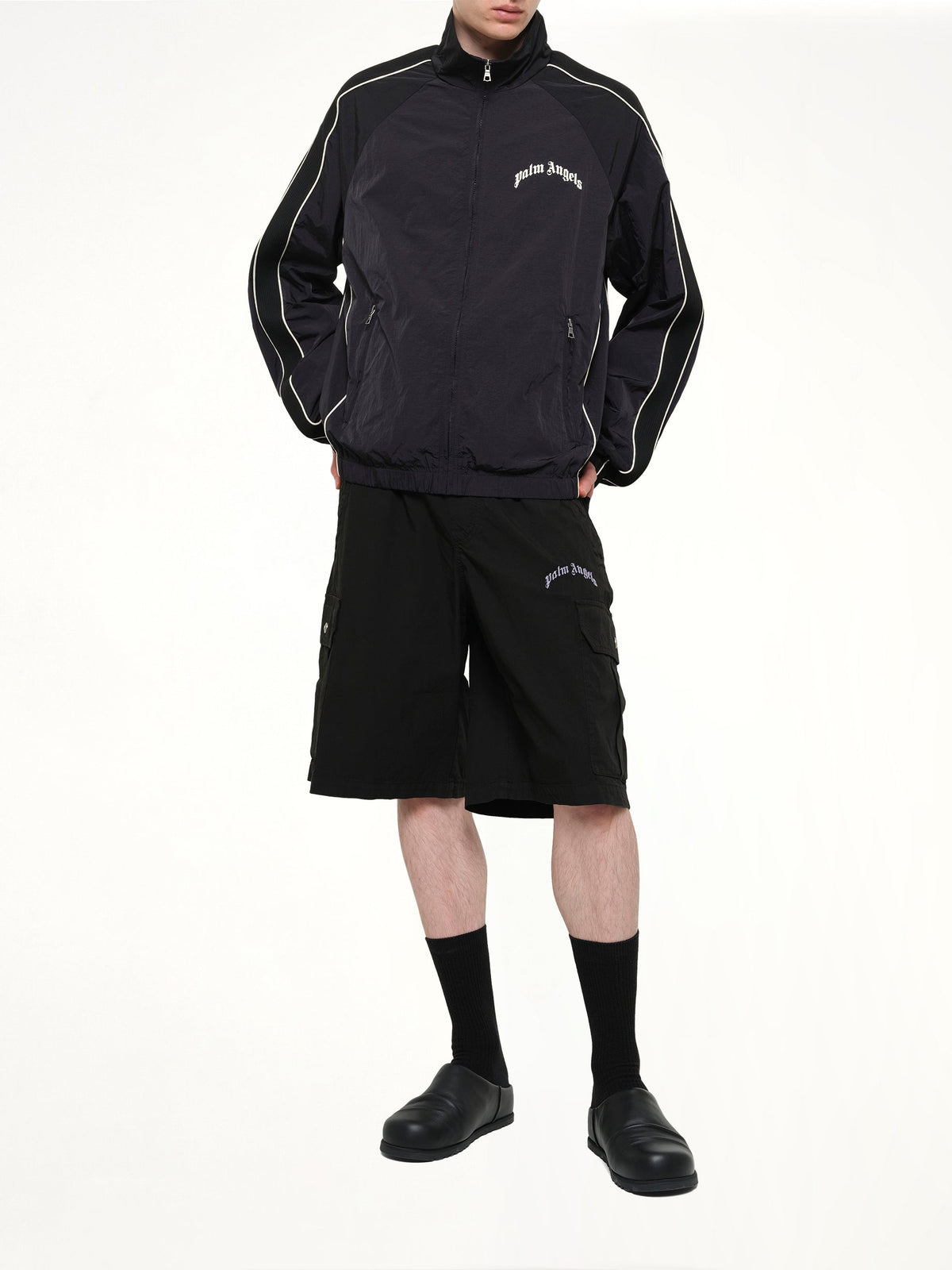 Curved Logo Windbreaker in Black/Off White