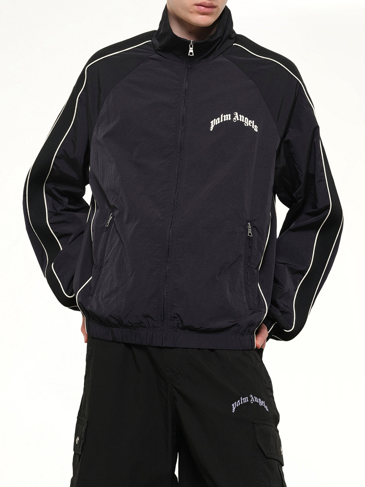 Curved Logo Windbreaker in Black/Off White