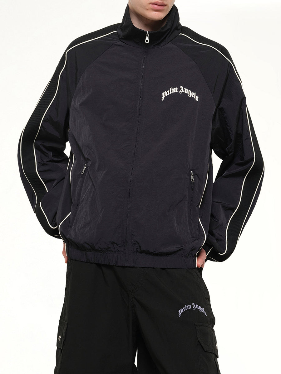 Curved Logo Windbreaker in Black/Off White