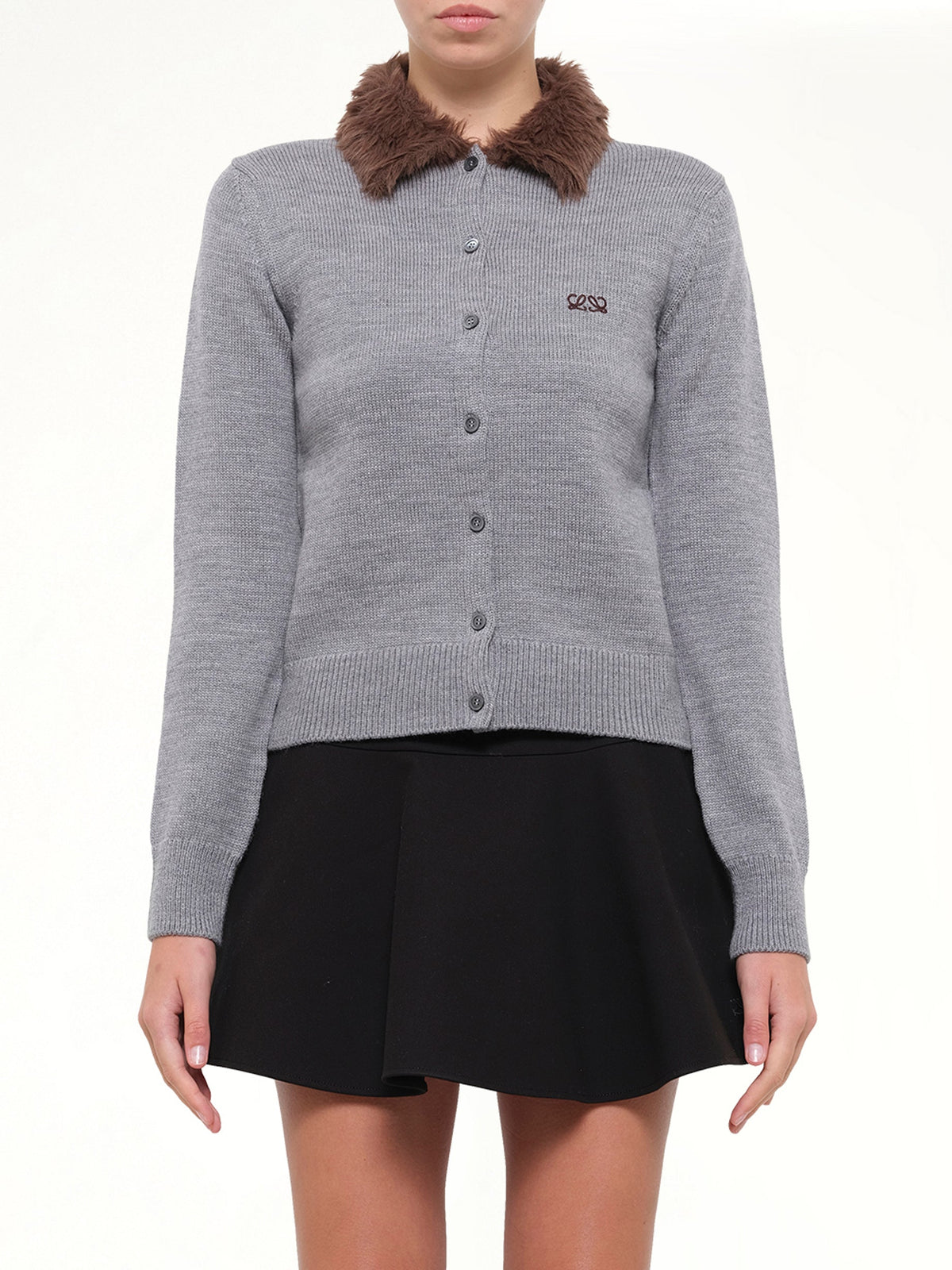 Fur Collar Cardigan in Grey