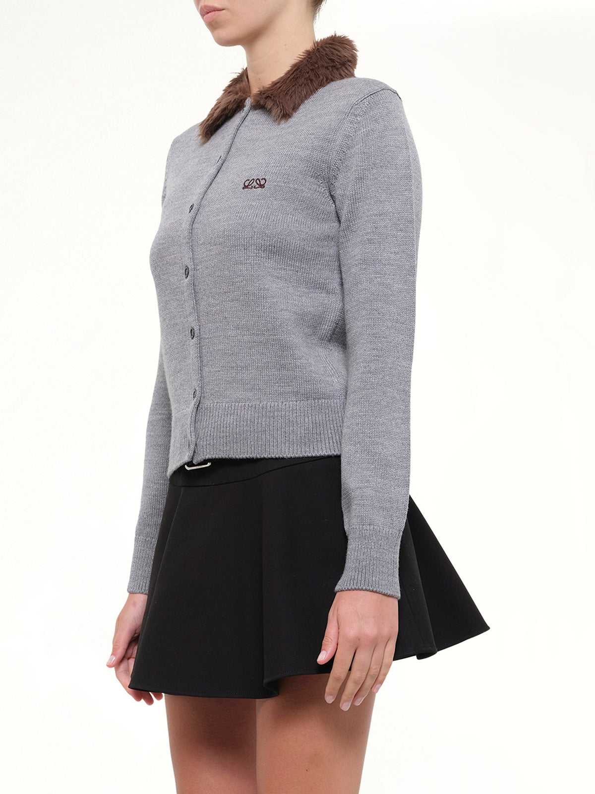 Fur Collar Cardigan in Grey