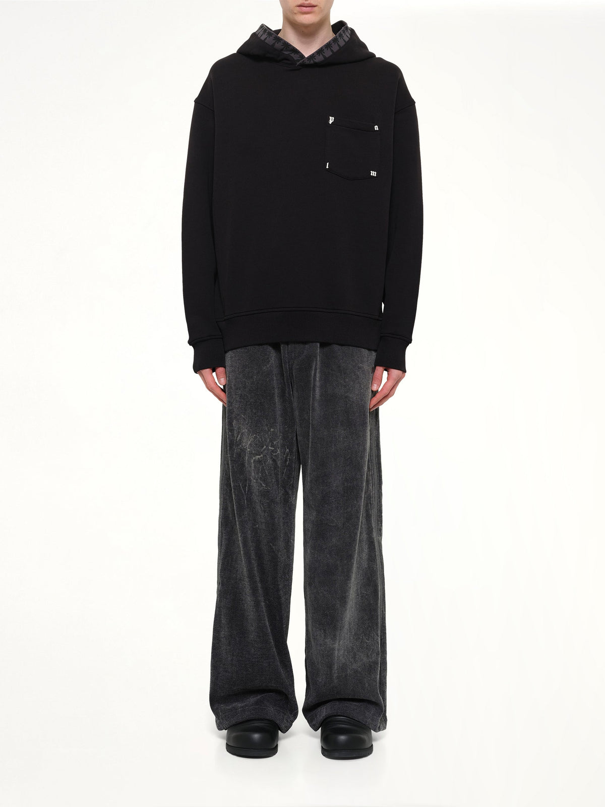 Palm Rib Loose Hoodie in Black/Off White