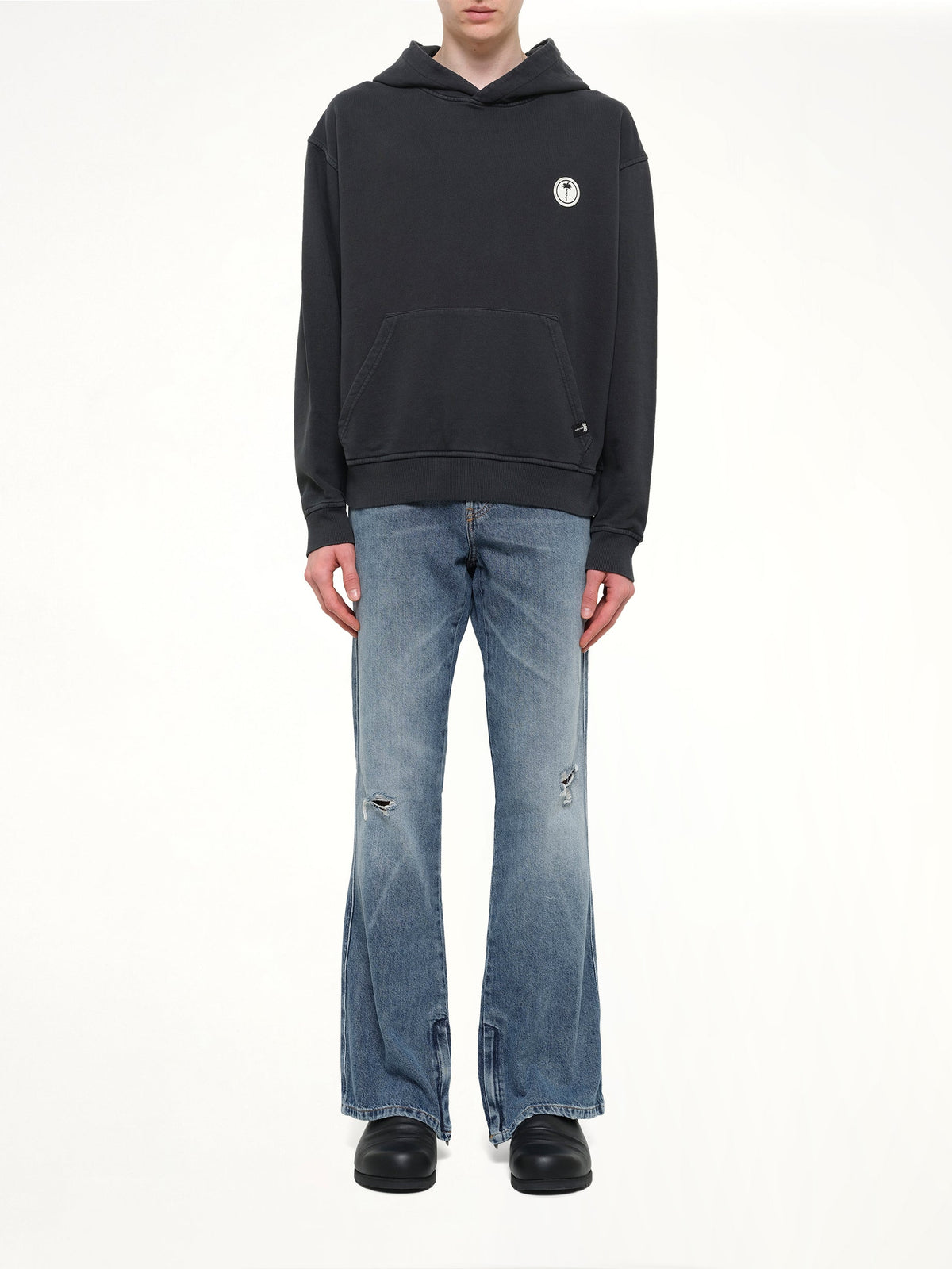Palm Shadow Loose Hoodie in Black/Off White