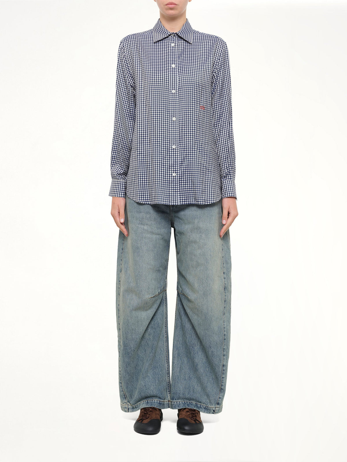 Silk Gingham Check Shirt in Blue/White