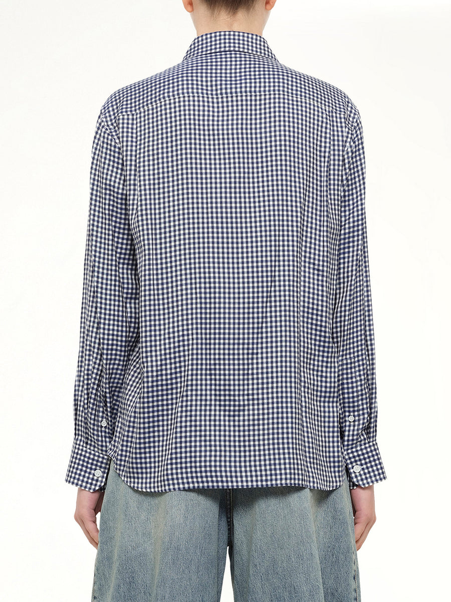 Silk Gingham Check Shirt in Blue/White