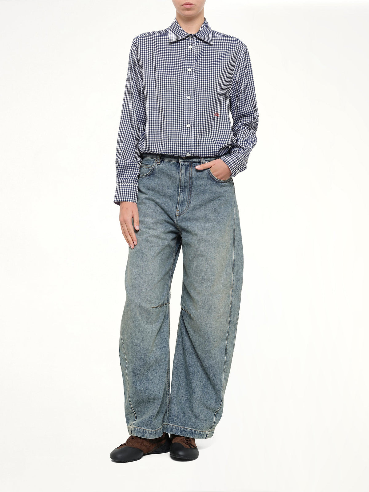 Silk Gingham Check Shirt in Blue/White