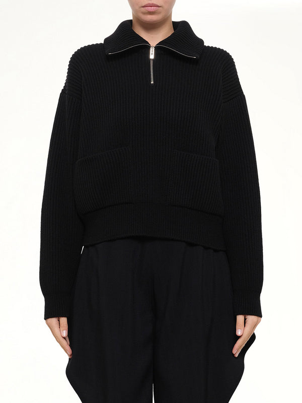 Wool Cashmere Rib Trucker Jumper in Black