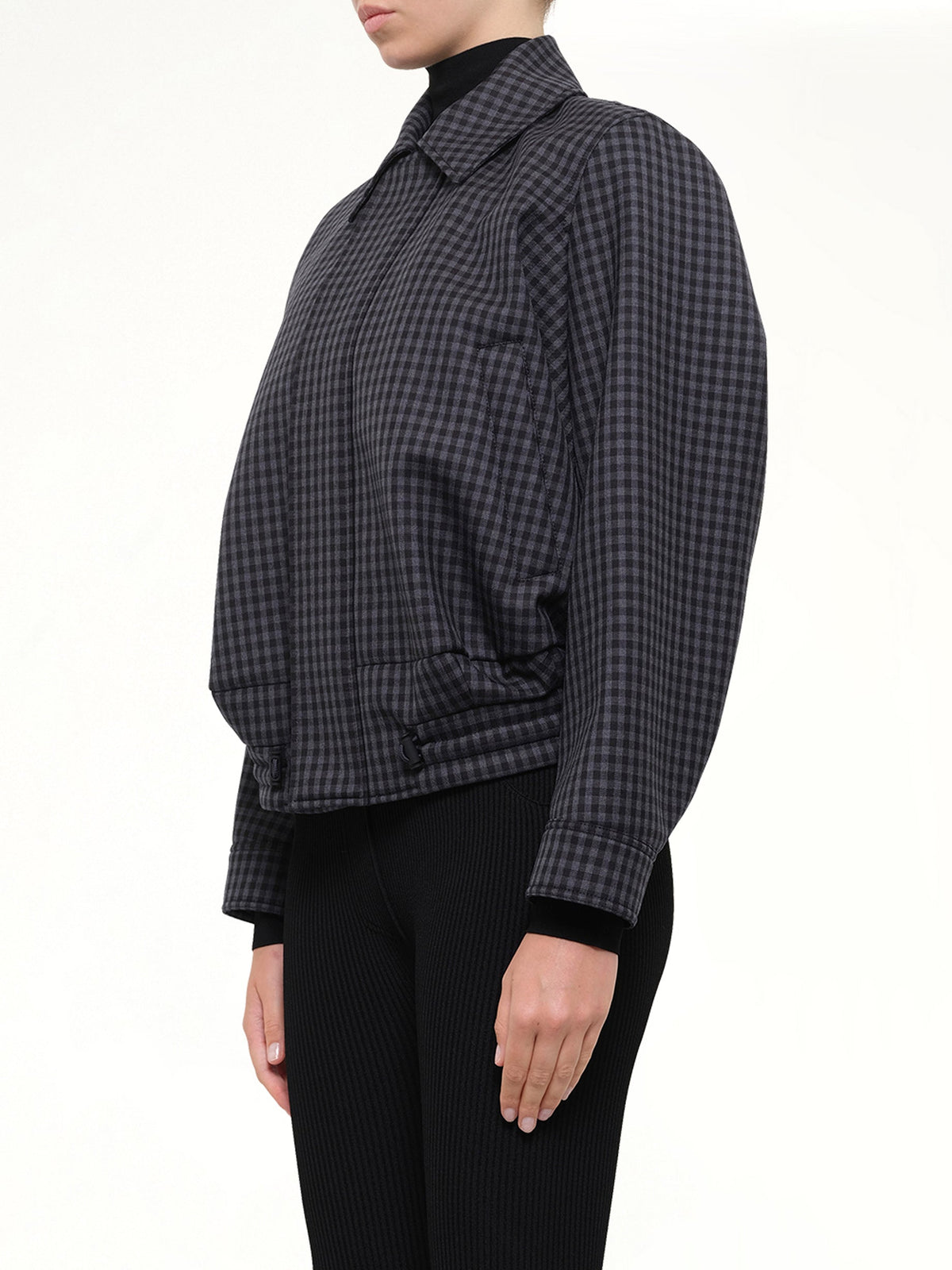 Wool Check Drawstring Jacket in Blue/Black
