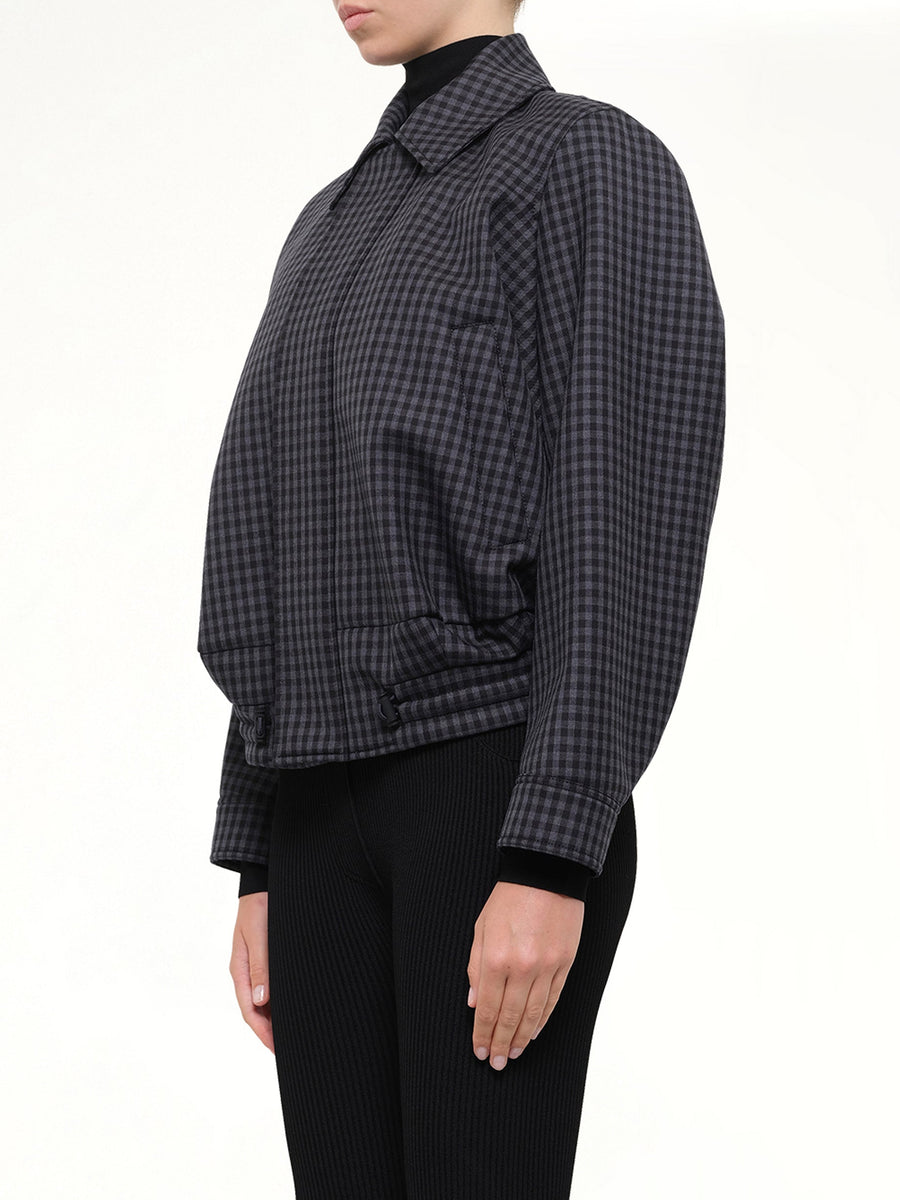 Wool Check Drawstring Jacket in Blue/Black