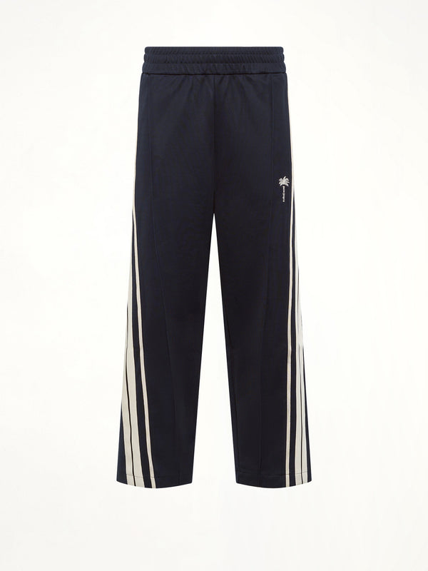 Palm Tree Striped Track Pants in Navy Blue/Off White