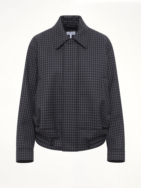 Wool Check Drawstring Jacket in Blue/Black