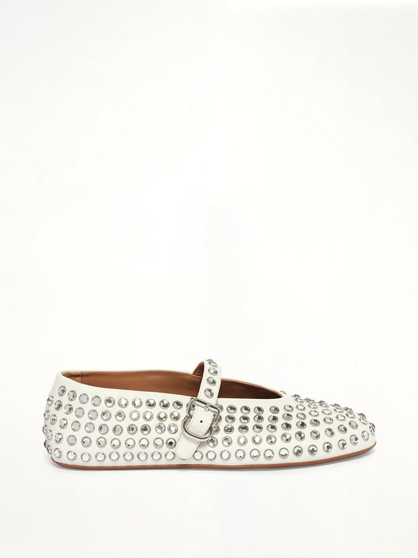Ballet Strass Lambskin Flats in Off White