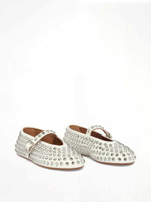 Ballet Strass Lambskin Flats in Off White