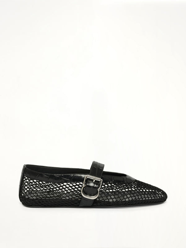 Ballet Fishnet & Croc Flats in Black