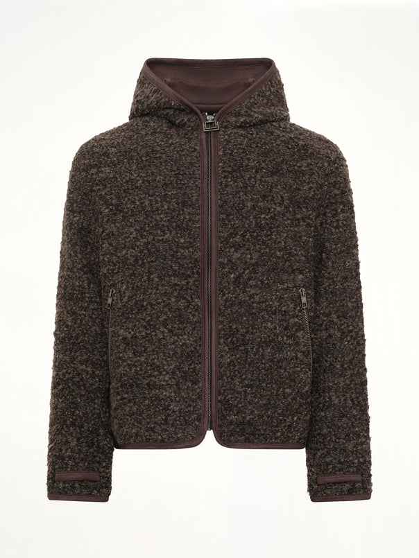 Fur Zipped Hoodie in Mud