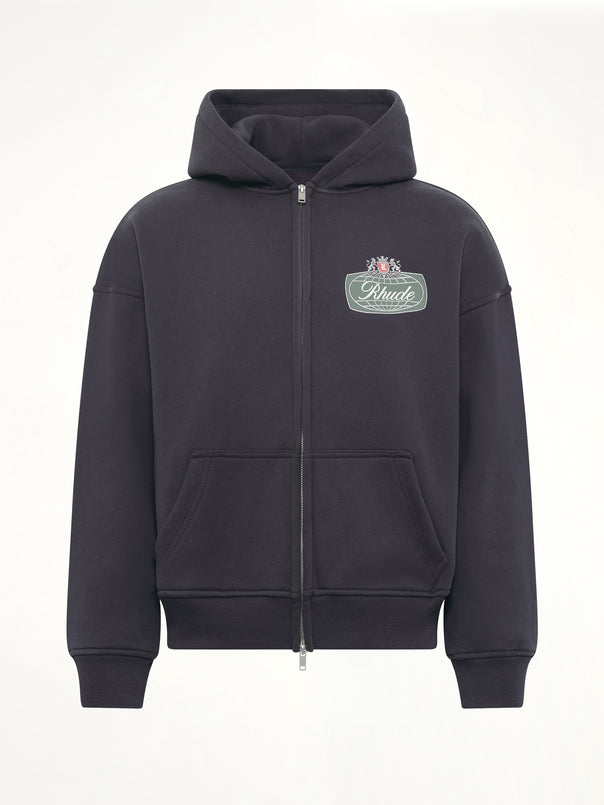 Rhude Desert Crest Zip Up Hoodie in Vintage Black/Silver