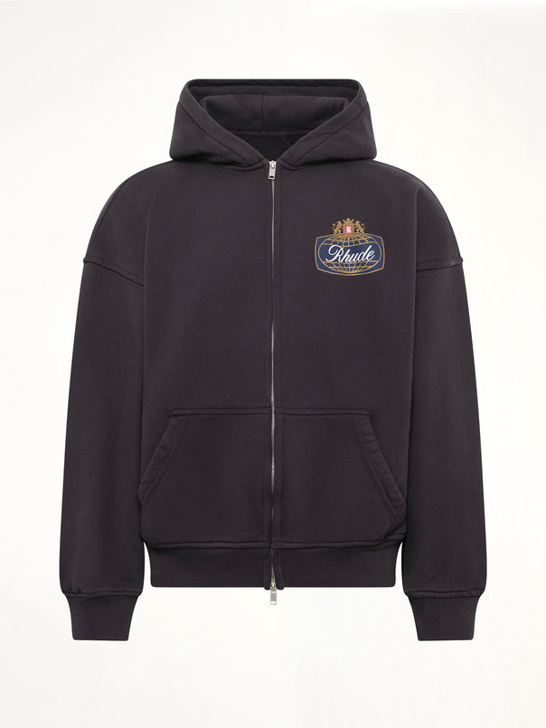 Rhude Safari Crest Zip Up Hoodie in Vintage Black