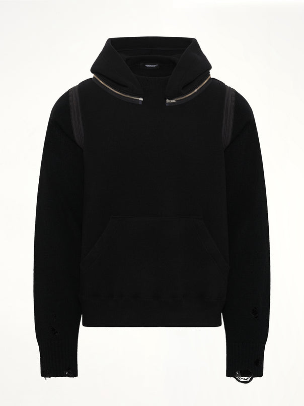 Wool Deconstructed Hoodie in Black