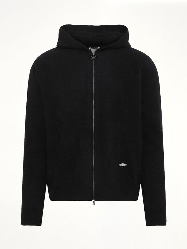 Wool Zipped Hoodie in Black