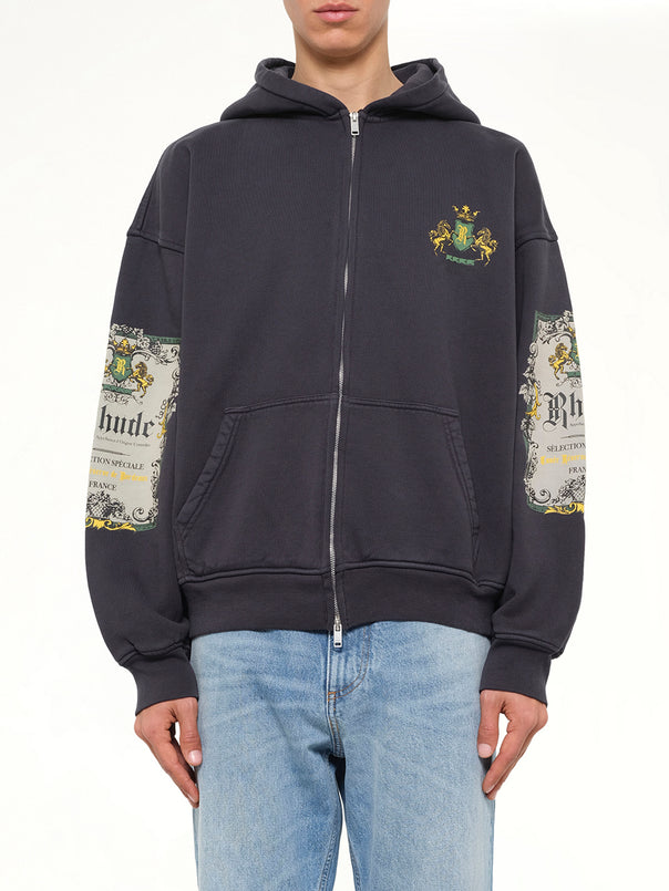 Bordeaux Reserve Zip Up Hoodie in Vintage Black/Green
