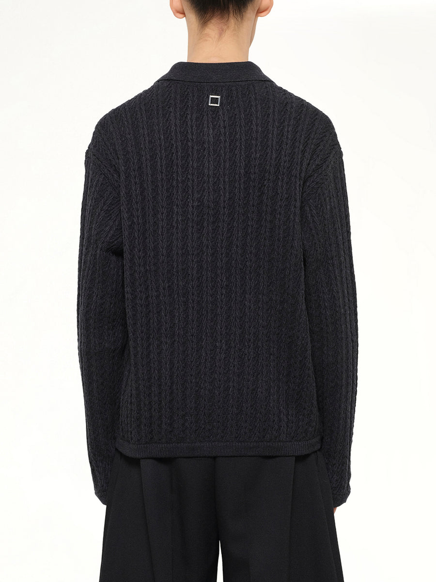 Cable Knit Polo Sweater in Grey