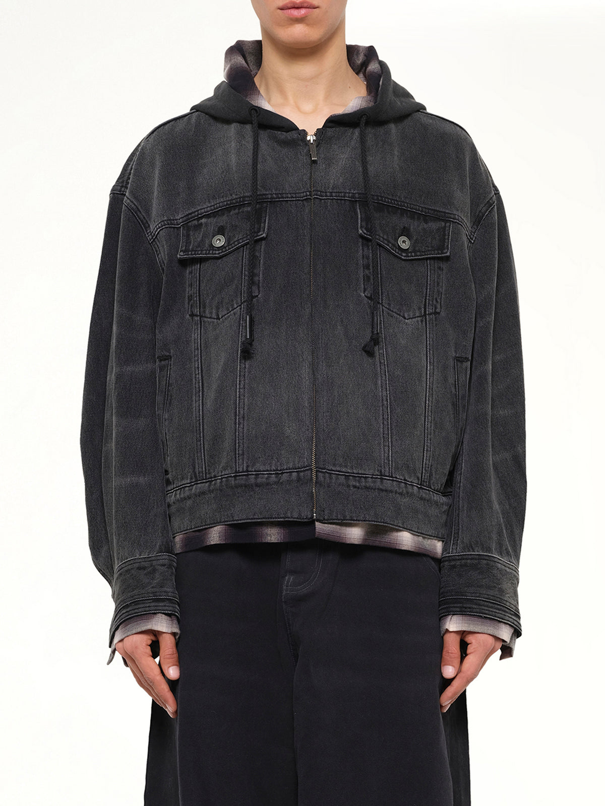 Denim 2-in-1 Hoodie Jacket in Black