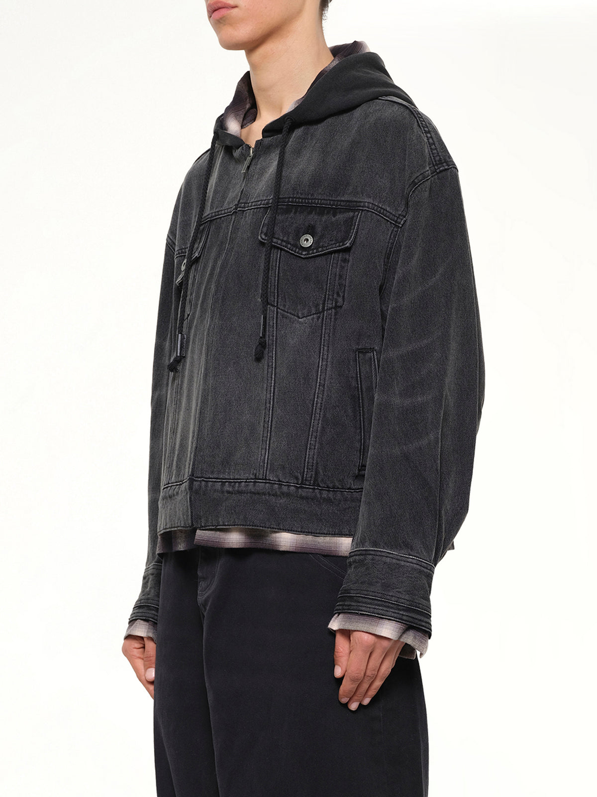 Denim 2-in-1 Hoodie Jacket in Black