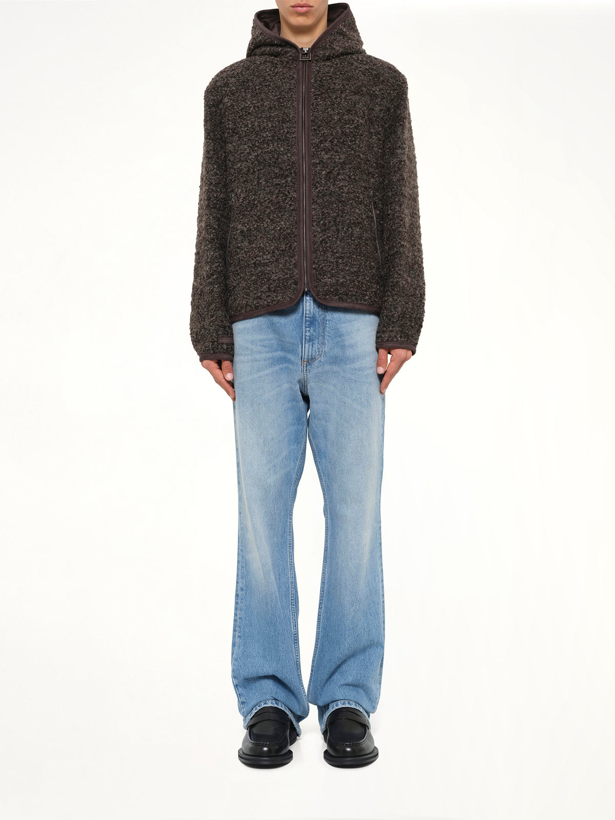 Fur Zipped Hoodie in Mud