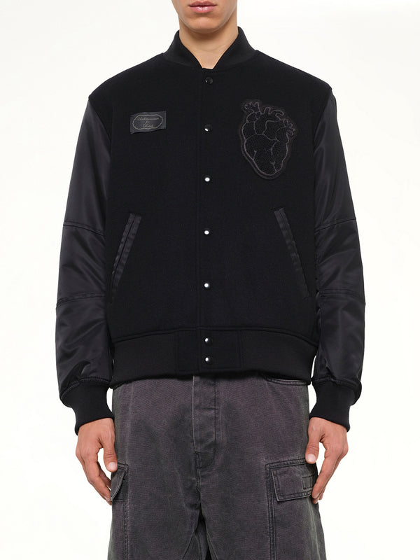Heart Embroidery Varsity Jacket in Black