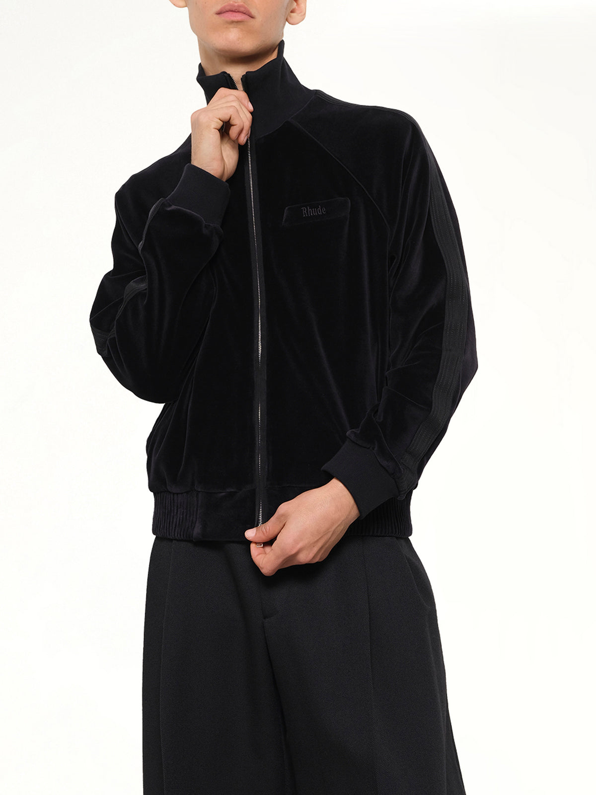 Madera Velour Track Jacket in Black