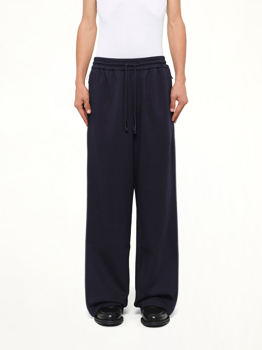 Patchwork Striped Pants in Navy Blue