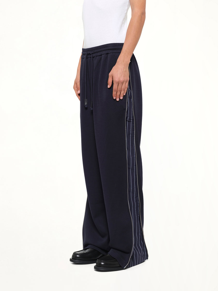 Patchwork Striped Pants in Navy Blue