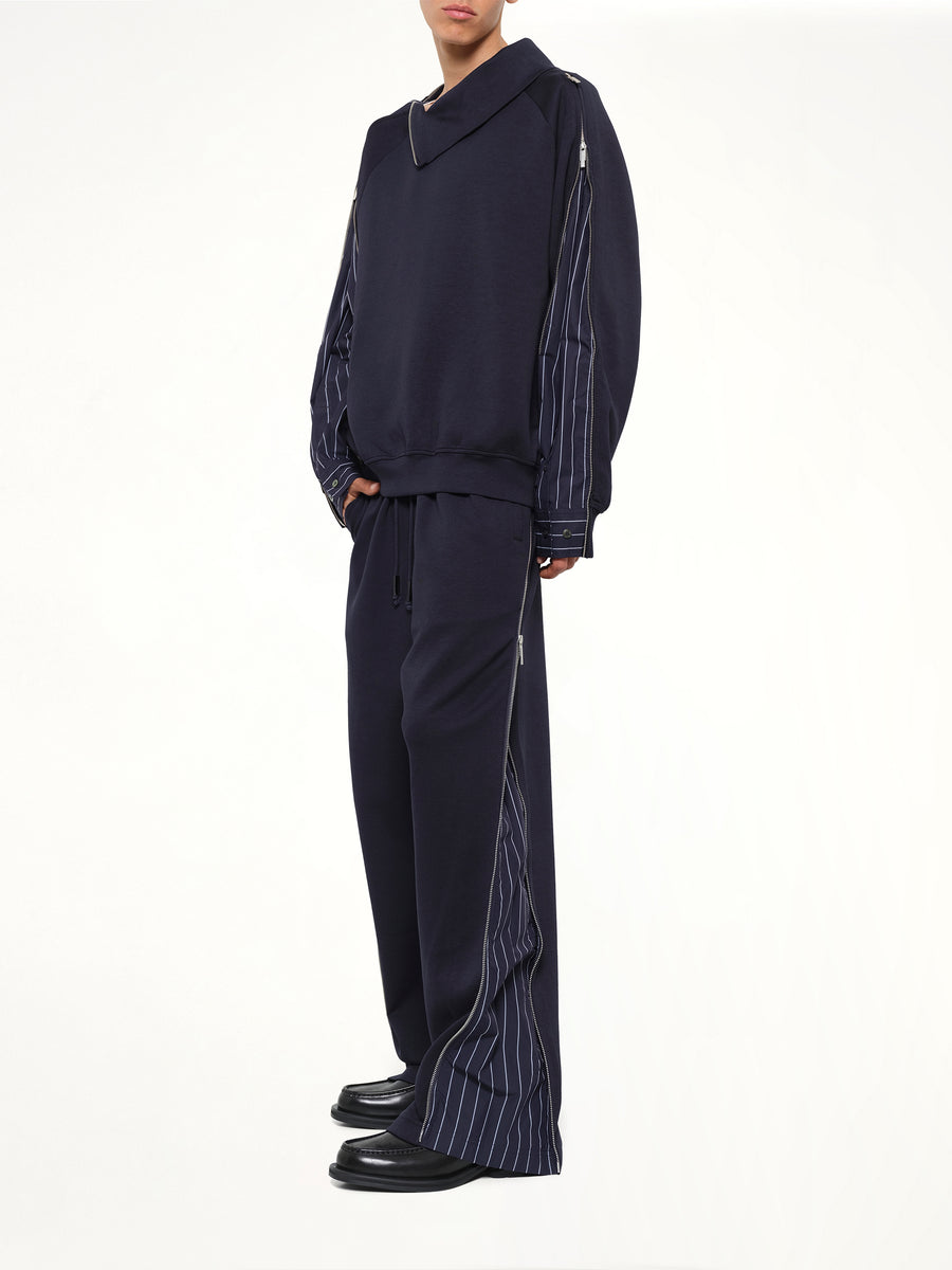 Patchwork Striped Pants in Navy Blue