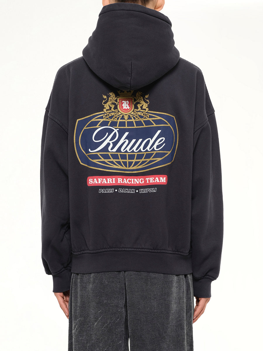 Rhude Safari Crest Zip Up Hoodie in Vintage Black