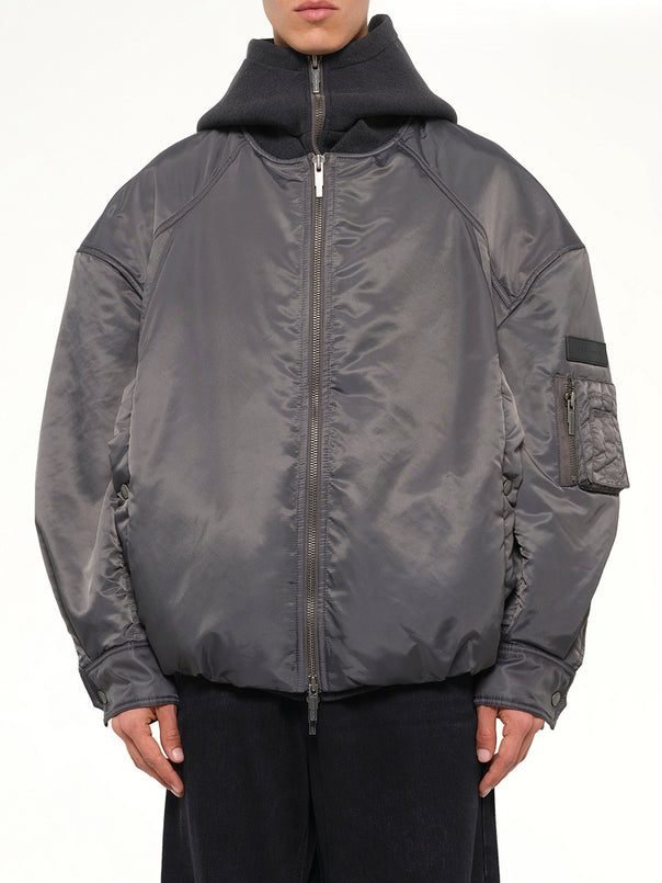 Two-in-One Nylon Padded Jacket in Grey