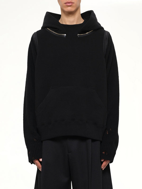 Wool Deconstructed Hoodie in Black