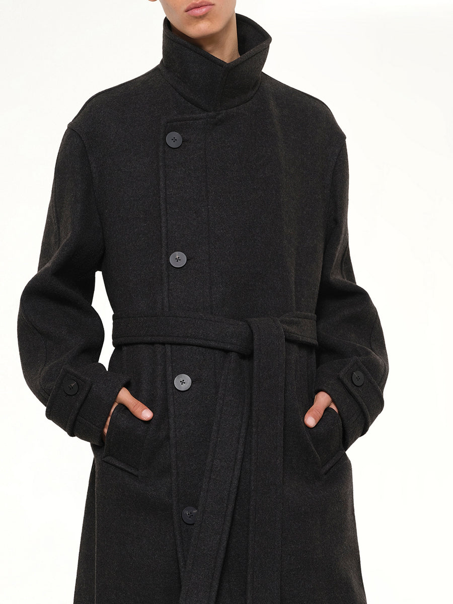 Wool Long Coat in Mud