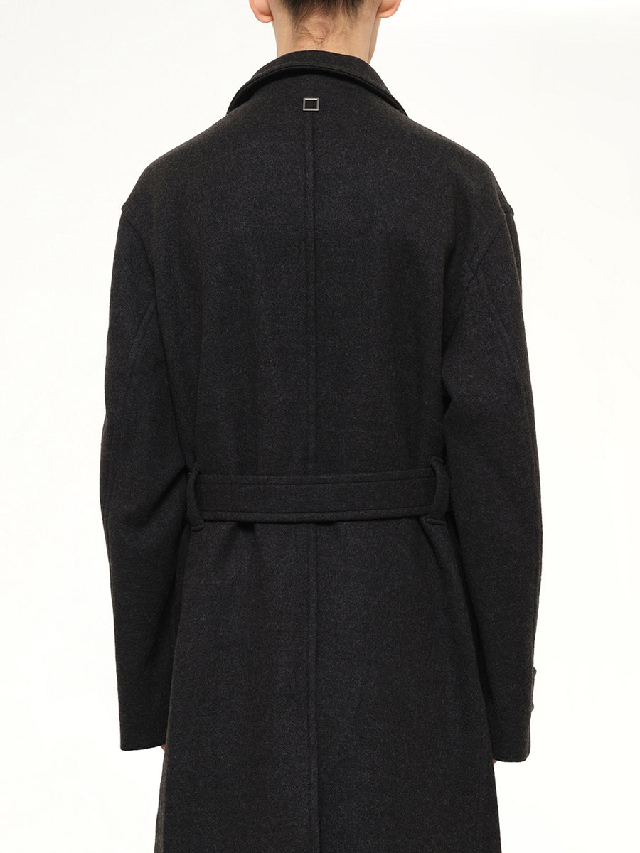 Wool Long Coat in Mud