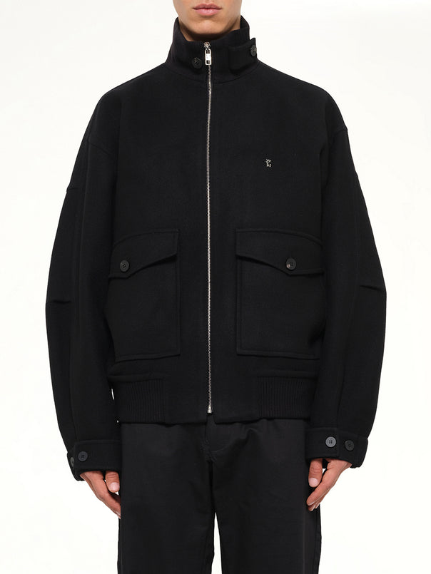 Wool Zipped Blouson in Black