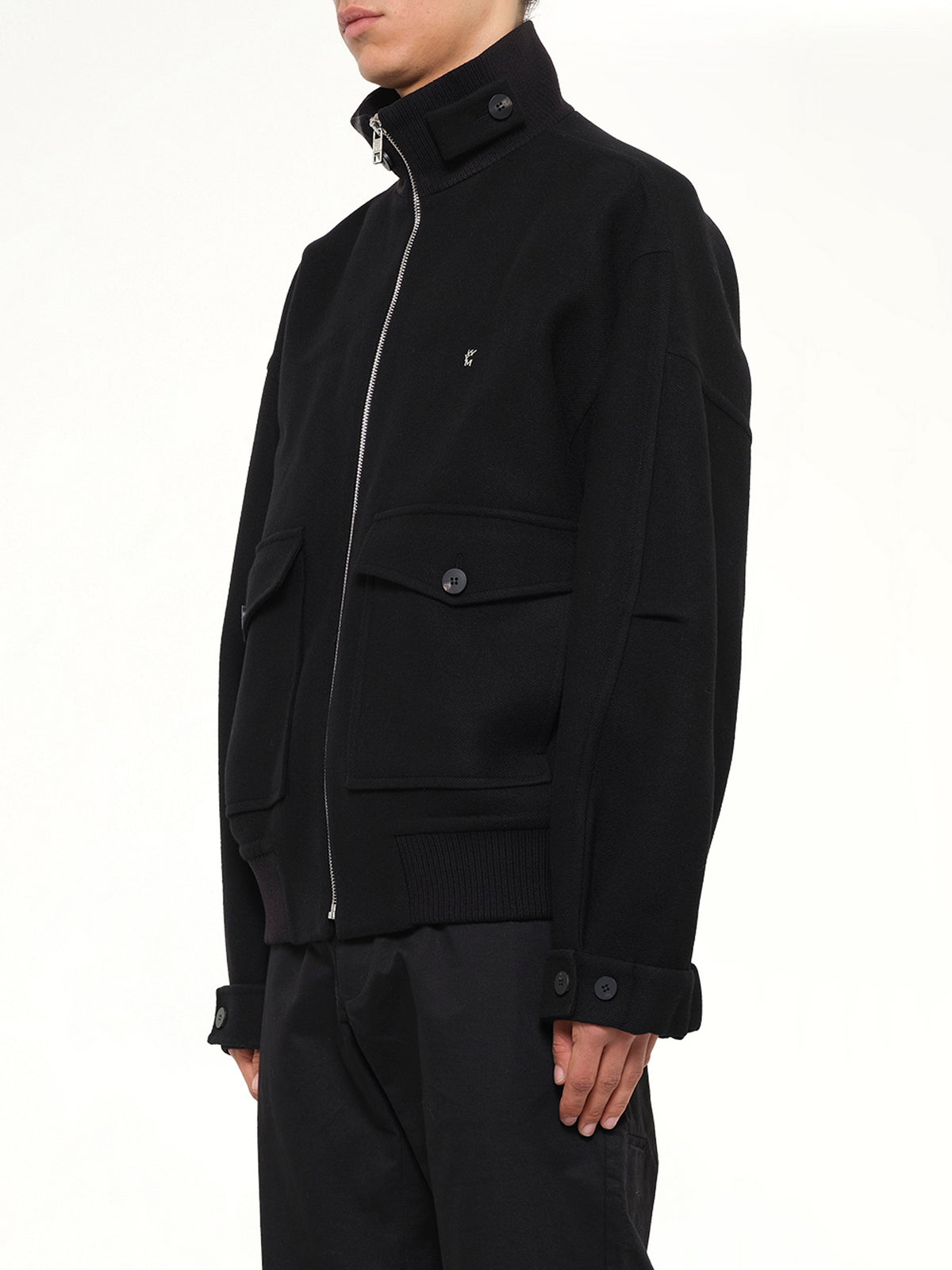 Wool Zipped Blouson in Black